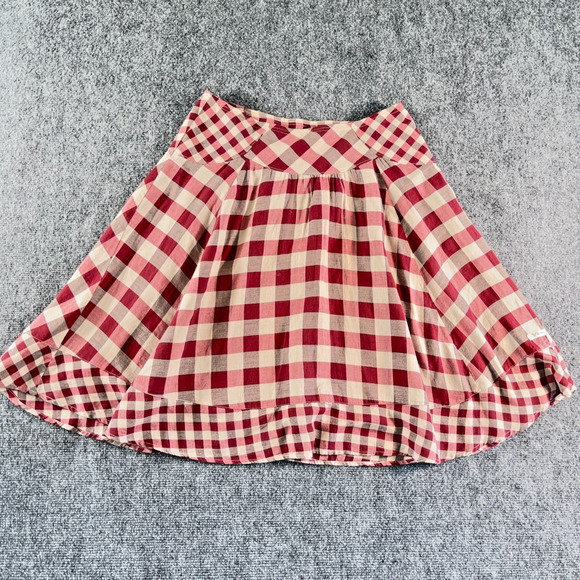 Thursday Island Red Tan Gingham Knee-Length A-Line Skirt Size S Cotton - Picture 1 of 7